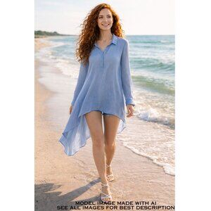 New Blue Asymmetric Micro Mini Dress L Oversize Blue Cover Up Resort Beach